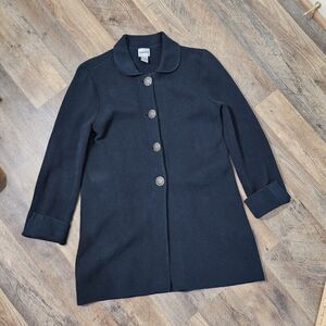 Chicos Women's Sz 1 Cardigan Sweater Coat Heavyweight 100% Cotton Navy Blue